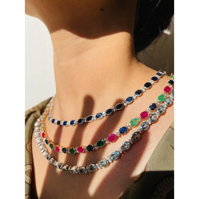 Metal 27.5 Carat Aquamarine Chic Blue Necklace With 1.85ct Diamonds by VRJewels For Sale - Image 7 of 14