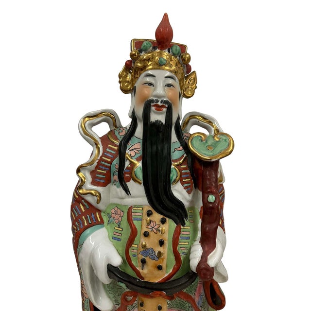 Green Huge Set of 3 Vintage Chinese Fu Lu Shou Feng Shui Trio Gods Figurines Statues For Sale - Image 8 of 16