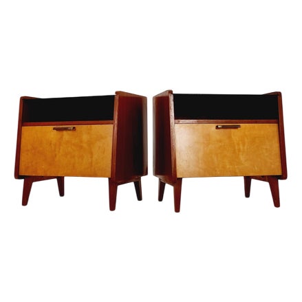Mid-Century German Nightstands / Bedside Tables with Glass Tops from Wk Möbel, 1960s, Set of 2 For Sale