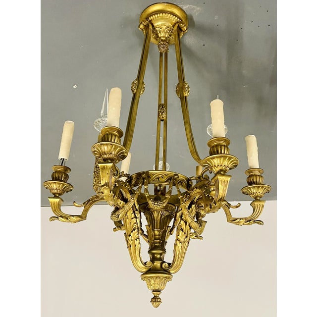 Louis XVI 19th Century Dore Bronze Chandelier, Six Light, Estate Item For Sale - Image 13 of 13