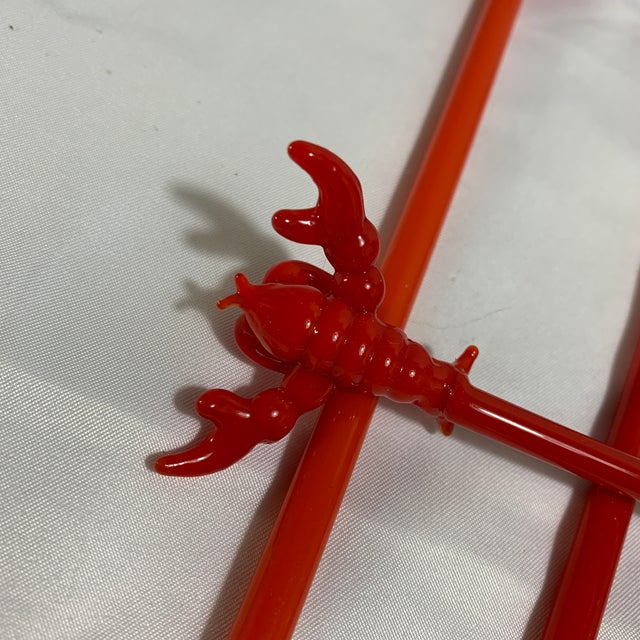 1990s Vintage Crate and Barrel Hand Blown Glass Lobster Swizzle Sticks / Cocktail Stirrers - Set of 5 For Sale - Image 5 of 6