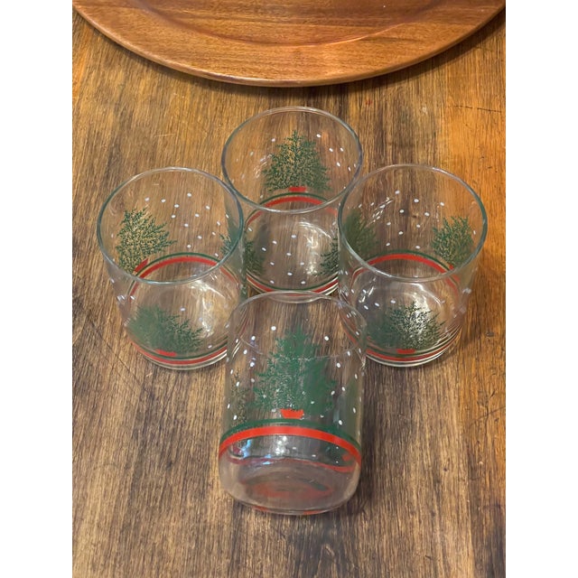 Vintage Libbey Christmas Tree Snow Double Old Fashioned Glasses Set of