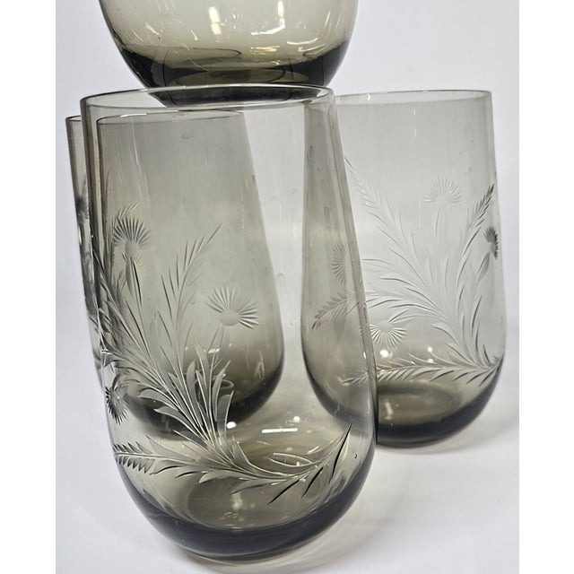 Mid 20th Century Handcarved Dandelion Crystal Stemless Goblets- Set of Four For Sale - Image 11 of 13