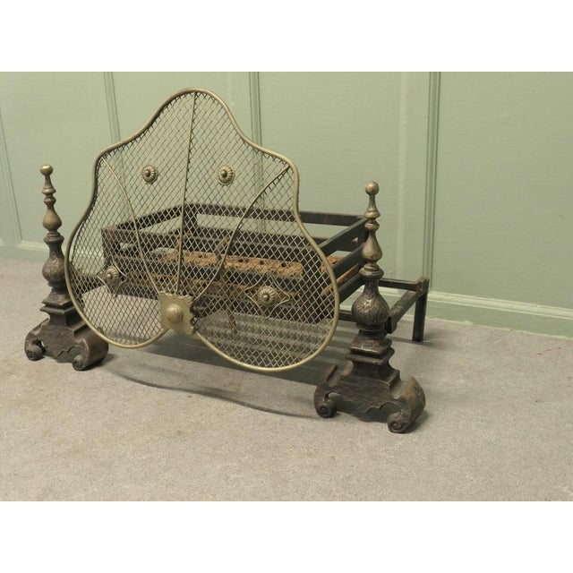 Antique Fire Grate on Andirons with Brass Guard, 1800s For Sale - Image 6 of 9