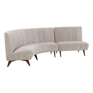 1950s Gio Ponti Style Sectional Sofa by Hisa, Italy – Mohair Upholstery, Walnut Legs For Sale
