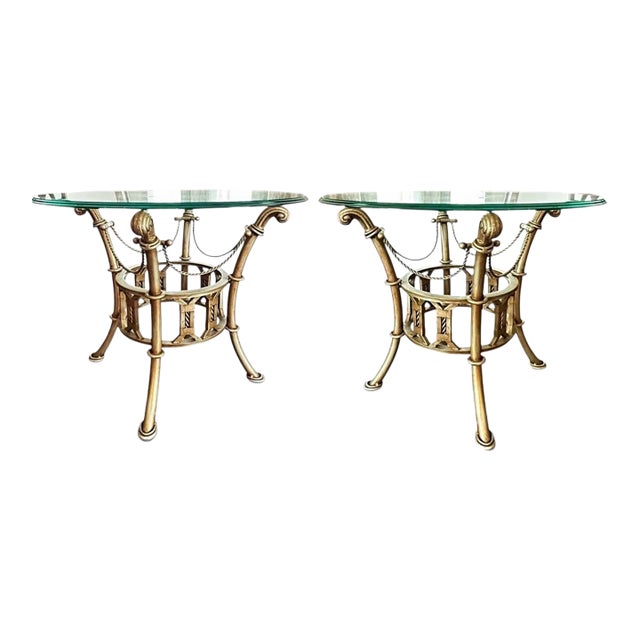 1970s Elevate Your Space With Timeless Grandeur of Maitland-Smith Mid-Century Neoclassical Gilt Side Tables For Sale