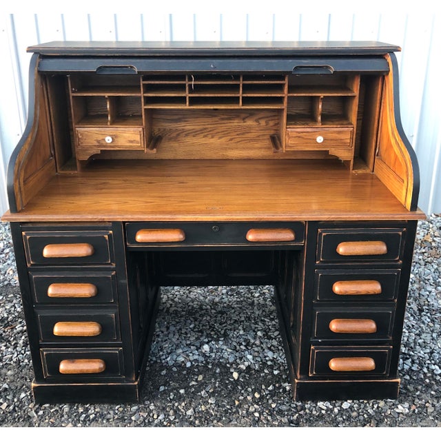 National Mt. Airy Oak Rolltop Desk Chairish