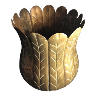 Early 21st Century Vintage Brass Planter For Sale