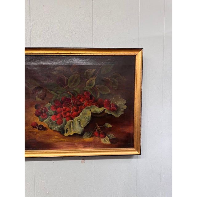 19th Century 19th Century Oil on Canvas Still Life of Cherries For Sale - Image 5 of 5