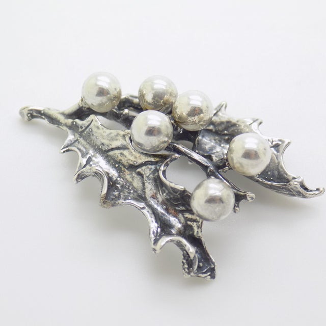 1970s Vintage Italian Handmade Genuine Silver Christmas Decoration Holly Miniature For Sale - Image 5 of 9