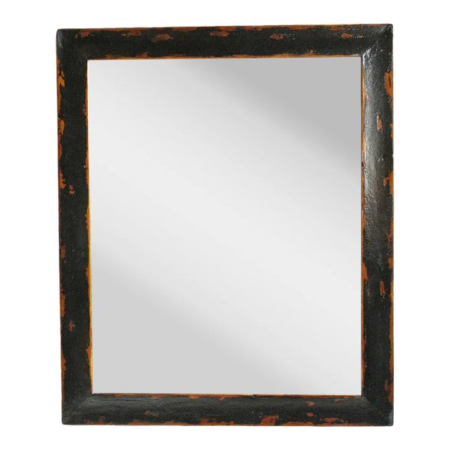 Vintage Distressed Black Wood Mirror For Sale