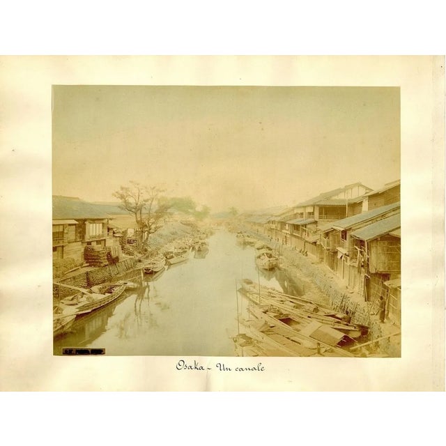 Waterway in Osaka - Hand-Colored Albumen Print 1870/1890 1870/1890 For Sale