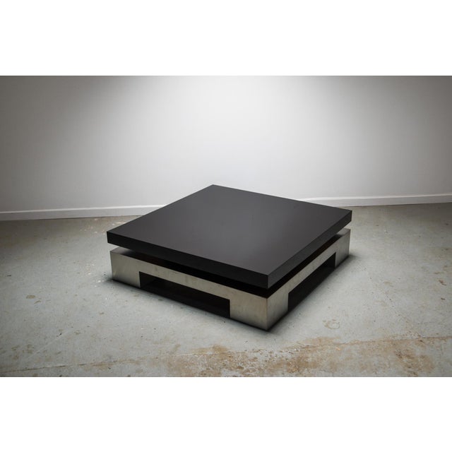 Black High Gloss and Brushed Metal Coffee Table by Nadine Charteret, 1970s For Sale - Image 6 of 9