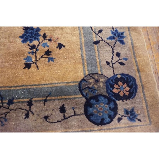 Ivory Small Scatter Size Chinese - Peking Knotted Wool 1920s Antique Rectangle Rug, Circa Date: 1920s. This exquisite...