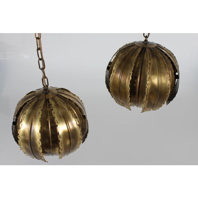 Mid-Century Modern Poppy Pendants in Brass by Svend Aage Holm Sørensen for Holm Sørensen & Co, Denmark, 1960s, Set of 2 For Sale - Image 3 of 11