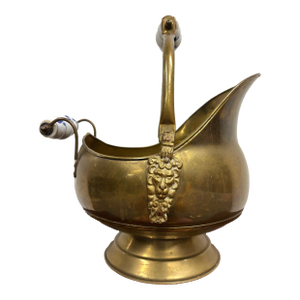 Vintage Brass Coal Scuttle With Lion Head Accents