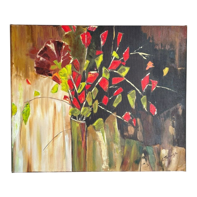 “Fleurs en Folie” Abstract Expressionist Acrylic on Canvas — Framed For Sale