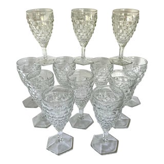 Set of 12 Fostoria Cubist Hex Base Water Goblets Stemmed Glasses For Sale