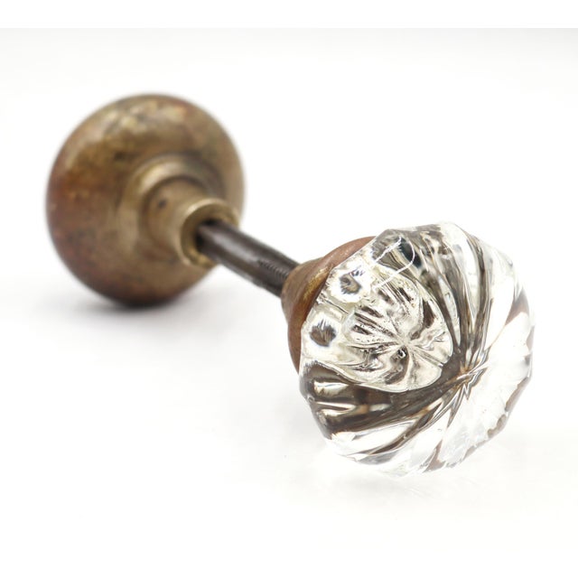 Traditional Vintage Passage Traditional Brass & Glass Door Knob Set For Sale - Image 3 of 11
