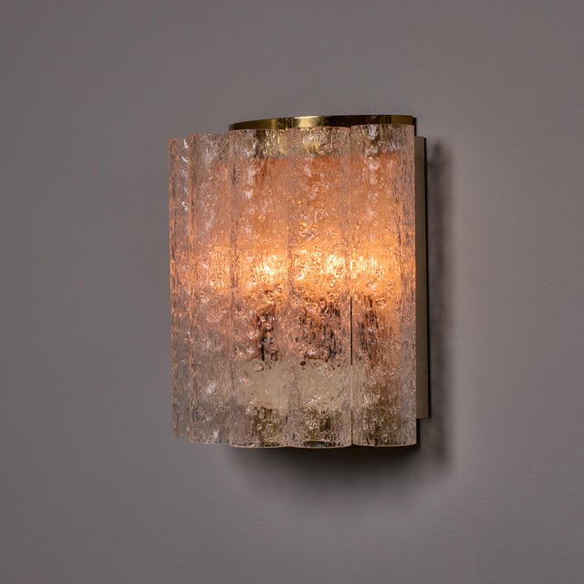 Doria Leuchten Germany 1970s Doria Leuchten Brass and Ice Glass Wall Lamps - a Pair For Sale - Image 4 of 17