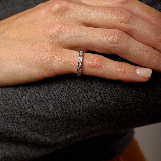 Mid 20th Century Cartier Vintage Diamond 18k White Gold Eternity Band, Size 6 For Sale - Image 5 of 5