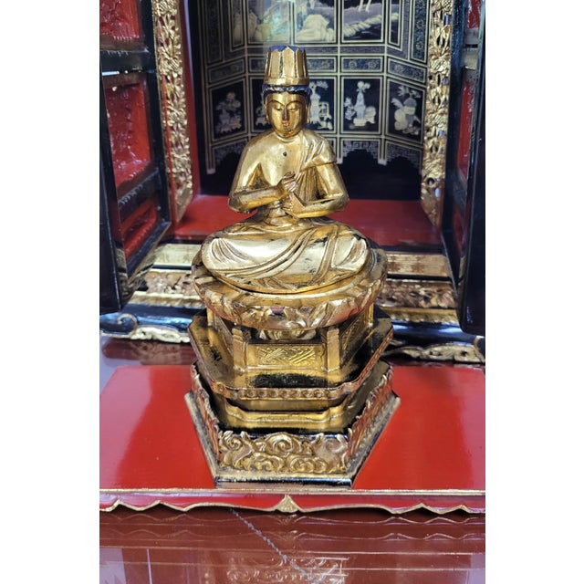 Antique Meiji/Taisho Japanese Lacquer & Gilt Butsudan Shrine With Dainichi Nyorai Buddha For Sale In West Palm - Image 6 of 15