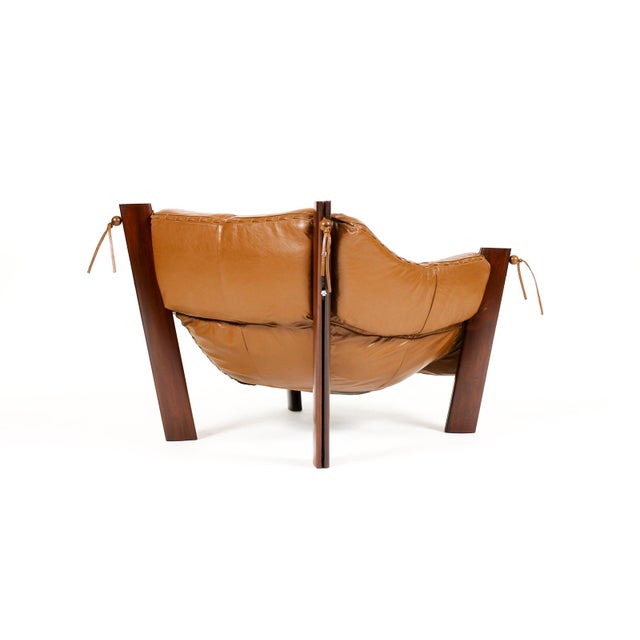 1970s Mid Century Brazilian Modernist Lounge Chair — Percival Lafer — Model Mp-211 — Brown Leather + Rosewood For Sale - Image 5 of 11