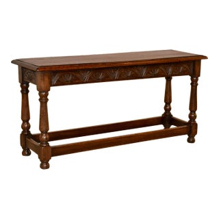 Edwardian English Carved Oak Bench, Circa 1900 For Sale