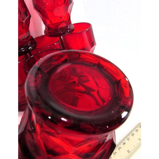 Vintage Ruby Glass Anchor Hocking Honey Comb Tumblers- Set of 7 For Sale - Image 9 of 12