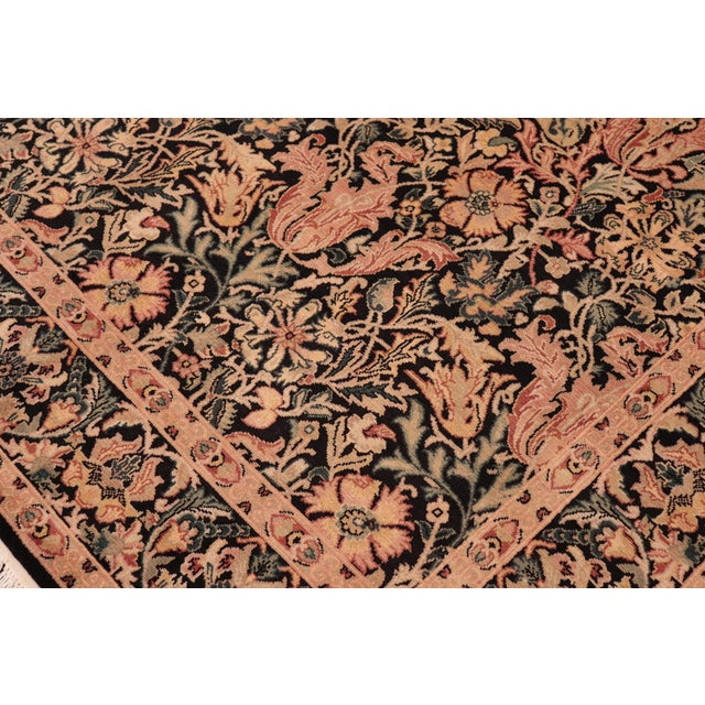 Shabby Chic Floral 1990's Pak-Persian Black/Red Wool Rug - 6'1'' X 9'4'' For Sale - Image 3 of 9