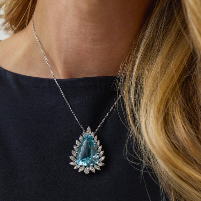 This exceptional Mid Century aquamarine and diamond necklace is a captivating 1950’s jewel, centered by an impressive...