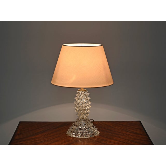 Pink Large Lamp in Murano Rostrato Glass and Brass with Pink Shade from Barovier, Italy, 1940s For Sale - Image 8 of 13