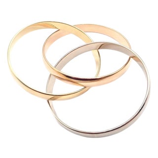 1990s Cartier Trinity Rolling Tricolor Gold Large Model Bangle Bracelet For Sale