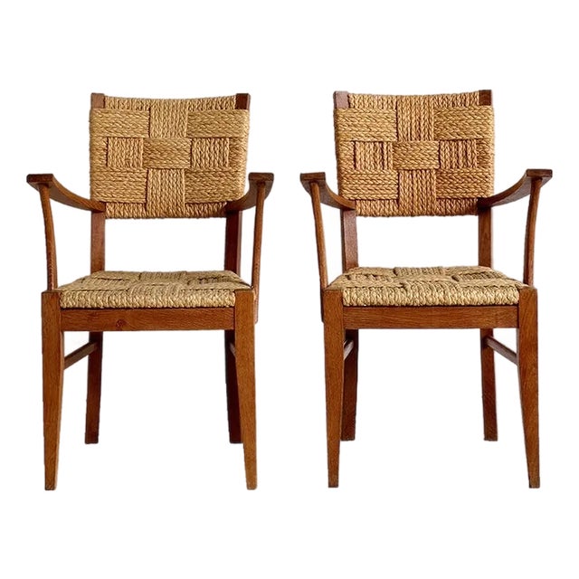 Armchairs in Braided Raffia from Audoux Minet, 1950s, Set of 2 For Sale