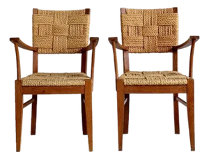 Armchairs in Braided Raffia from Audoux Minet, 1950s, Set of 2