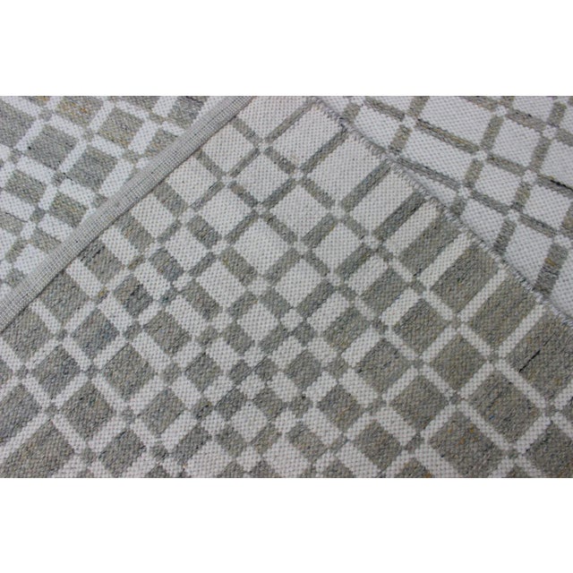 Modern Kilim Rug With Geometric Checkered Pattern in Gray and Ivory Tones For Sale - Image 12 of 13