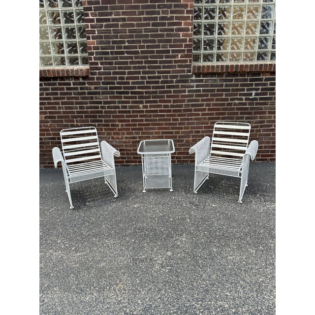 White Russell Woodard Mesh Steel Patio Table & 2 Chairs For Sale - Image 8 of 8