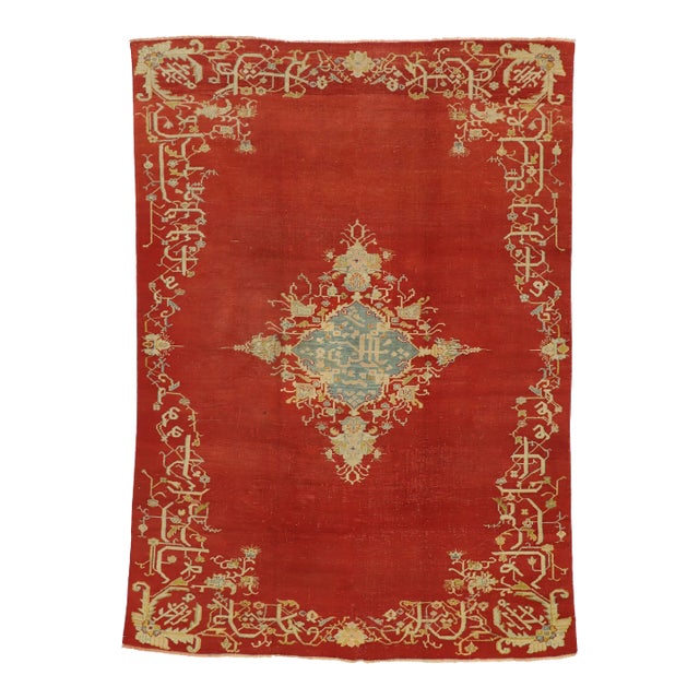 Antique Red Turkish Oushak Rug - 08'05 X 11'10 For Sale