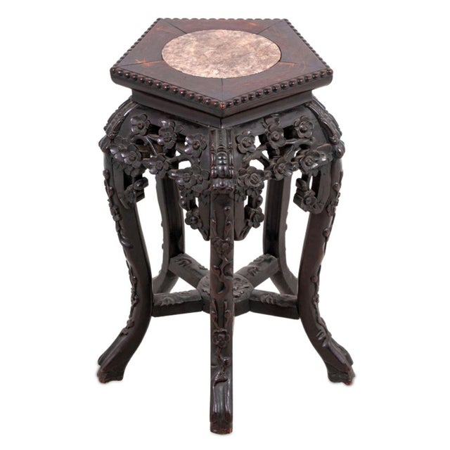 Chinese Hardwood & Marble Pedestal Table, 19th C. For Sale - Image 4 of 4
