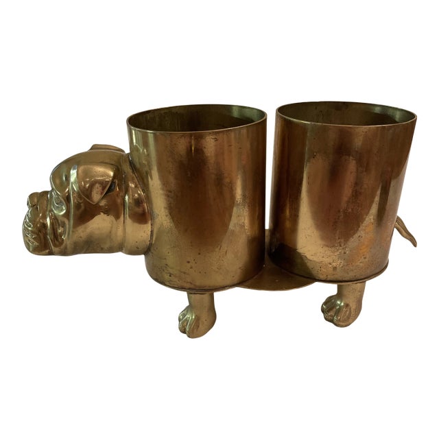 Vintage Saks Fifth Avenue Brass Bulldog Wine Holder For Sale