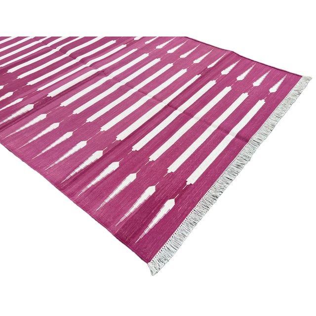 Not Yet Made - Made To Order Handmade Cotton Rug Vegetable Dyed Raspberry Pink & White Striped Dhurrie - 5'x7' For Sale - Image 6 of 11