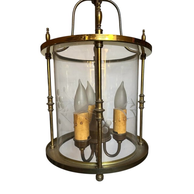 Perfect with any style architecture. Original patina brass three light chandelier will look fabulous in an entryway,...