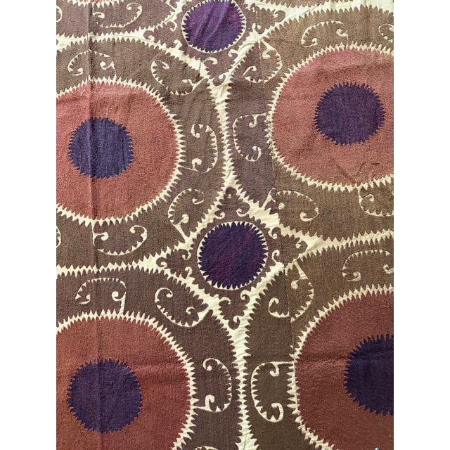 Extra Large Brown Cotton Suzani With Round Medallions For Sale - Image 9 of 10