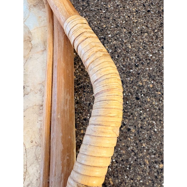 Mid 20th Century Mid 20th Century Capiz Shell Rattan Serving Tray With Handles, Made in Philippines, 20 Inch Coastal Boho Decorative Tray For Sale - Image 5 of 8