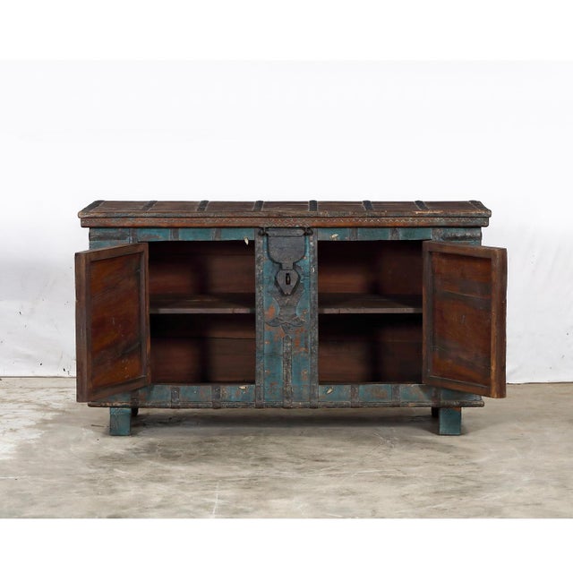Wood Antique Indian Painted Teakwood Pitara Chest Console For Sale - Image 7 of 8