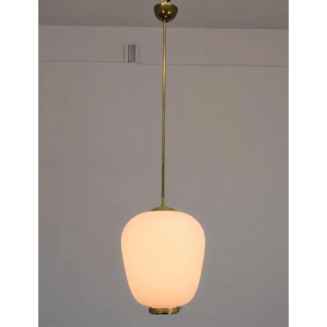 White Suspension Lamp in Opaline Glass and Brass, Italy, 1950s For Sale - Image 8 of 12