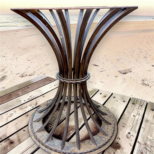 Modern Kreiss Trieste Collection 60" Round Travertine & Wrought Iron Center or Dining Table For Sale - Image 10 of 14