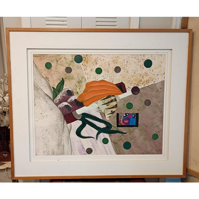 Signed by 'Peters' Large Mid-Century Style Modern Abstract Fish Mixed Media Collage - Framed For Sale - Image 15 of 18
