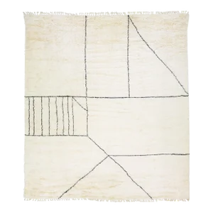 Modern Moroccan Style Handmade Ivory Wool Rug With Geometric Design by Apadana