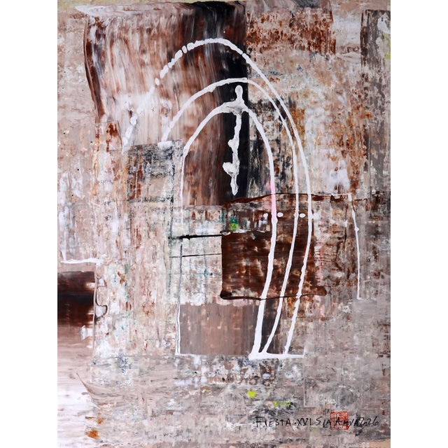 This one-of-a-kind abstract surreal painting is created on16X20” handmade parchment and presented in a crisp white...